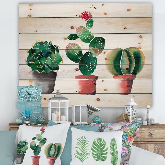 Designart - Three Cactus In Clay Pots